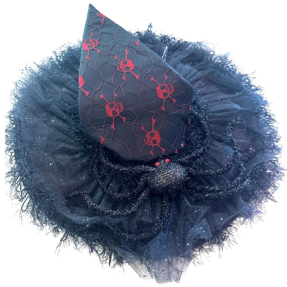 Black Witch Hat Skull Spider Detail Halloween Costume Accessory